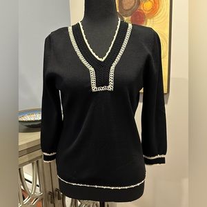 Ladies L Carducci black sweater with black and beige crochet trim